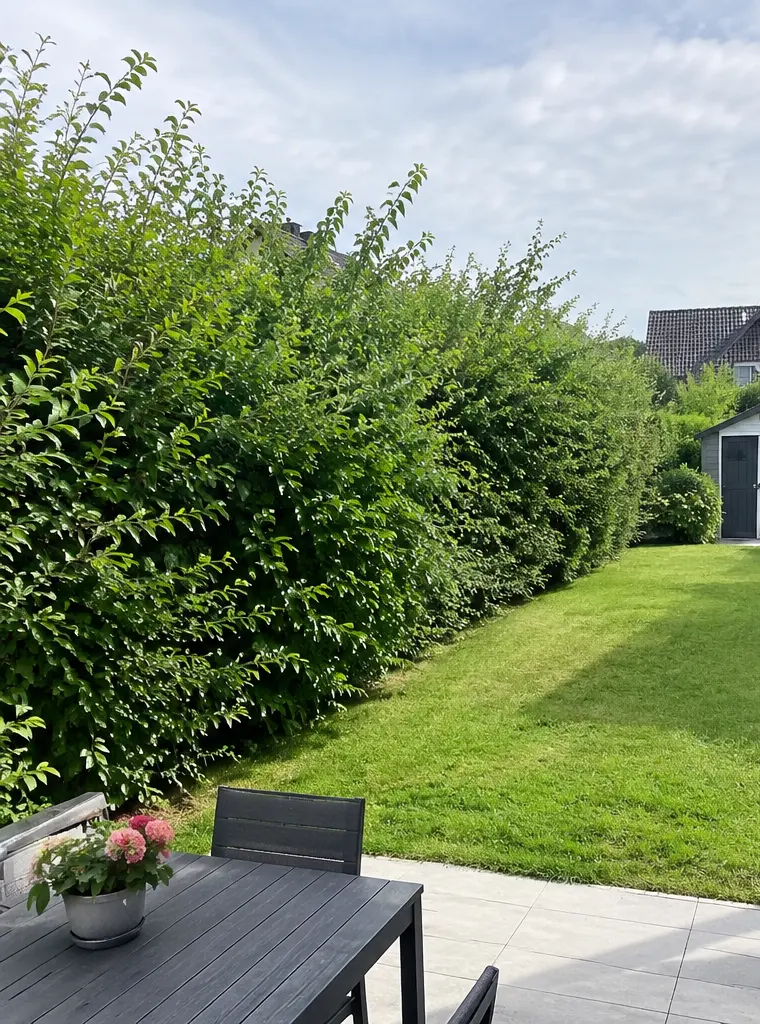 Verwilderte Gartenhecke vor dem Schnitt