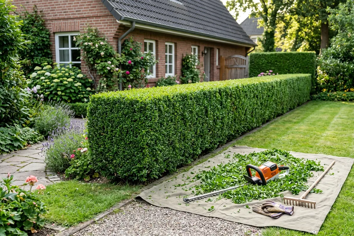 Sauber geschnittene Hecke mit Heckenschere